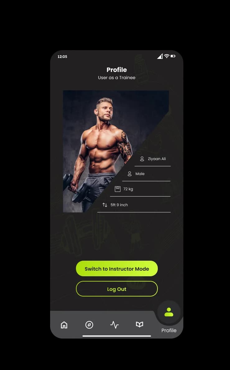 GetFitMaster fitness app: trainee profile and progress dashboard
