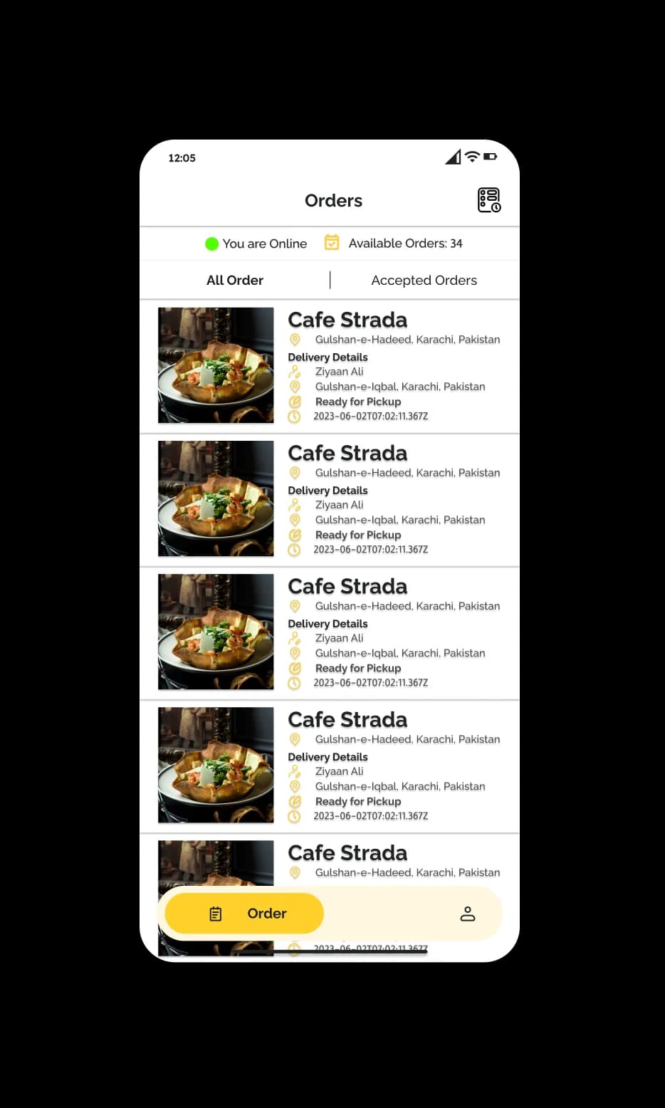 Foodiver food-delivery app: live Mapbox order tracking screen